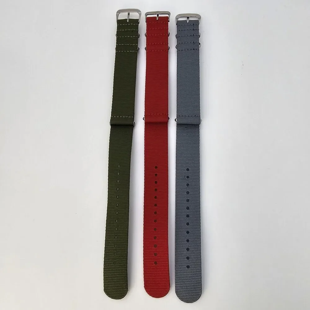 3X 22MM Nylon Canvas Watch Band 1 Piece Strap Green Red Gray‎ Men's Watch Band